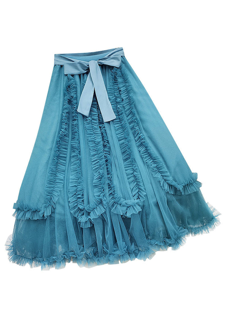 Handmade Blue Bow Ruffled Patchwork Tulle Skirts Summer