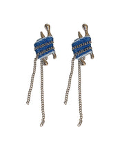 Handmade Blue Denim Cloth Chain Tassel Drop Earrings