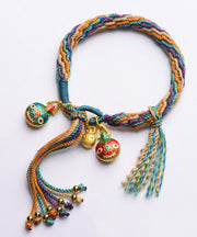 Handmade Blue Hand Woven Gold Swallowing Beast Tassel Charm Bracelet