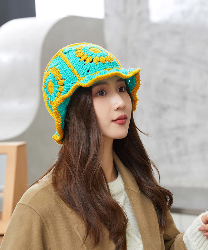 Handmade Blue Hollow Out Knit Bucket Hat