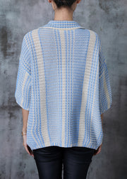 Handmade Blue Oversized Print Knit Shirt Summer