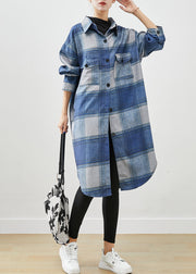 Handmade Blue Plaid Woolen Shirt Trench Coats Fall