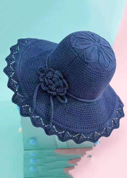 Handmade Blue Ruffled Patchwork Hollow Out Knit Floppy Sun Hat