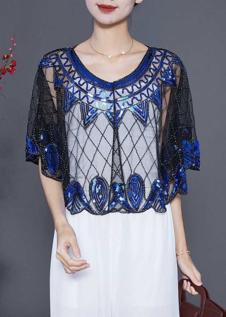 Handmade Blue Sequins Oversized Tulle Smock Summer