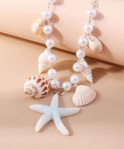 Handmade Blue Stainless Steel Pearl Shells Starfish Pendant Necklace