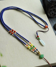 Handmade Blue Sterling Silver Overgild Inlaid Gem Stone Beading Pendant Necklace