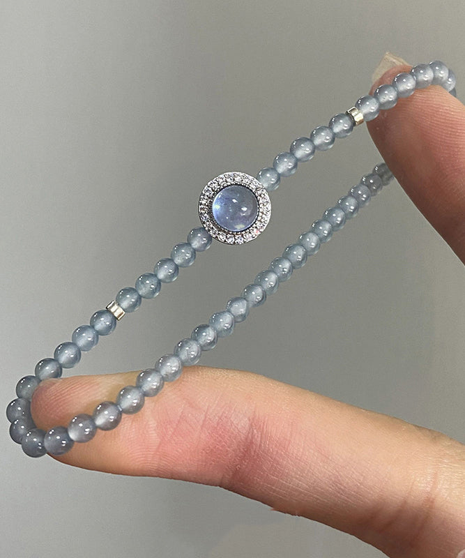 Handmade Blue Sterling Silver Zircon Gem Stone Chain Bracelet