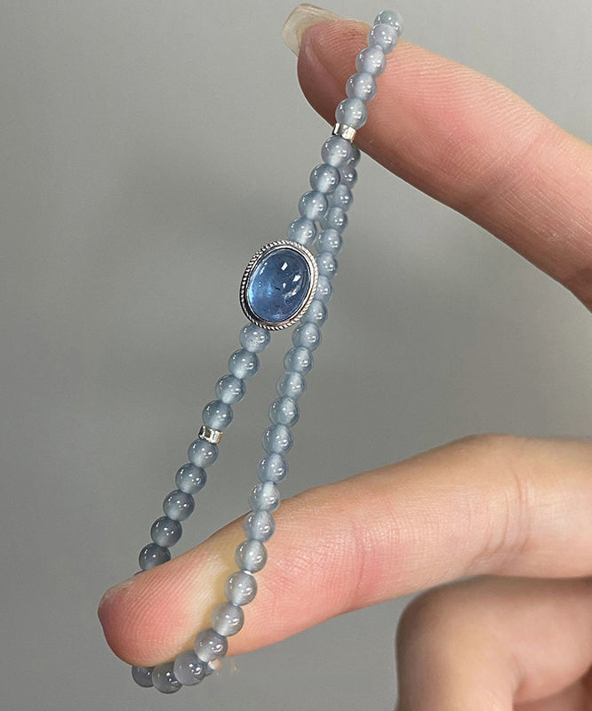 Handmade Blue Sterling Silver Zircon Gem Stone Chain Bracelet