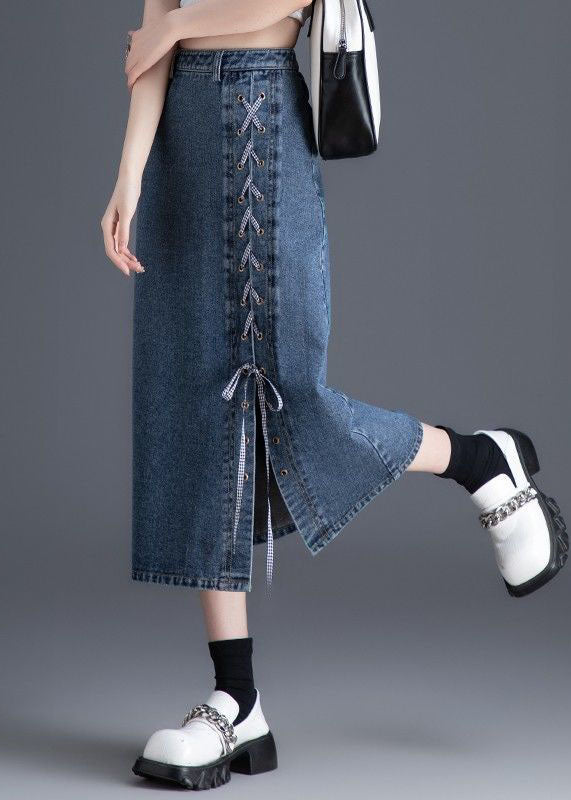 Handmade Blue Zippered High Waist Denim Skirts Spring