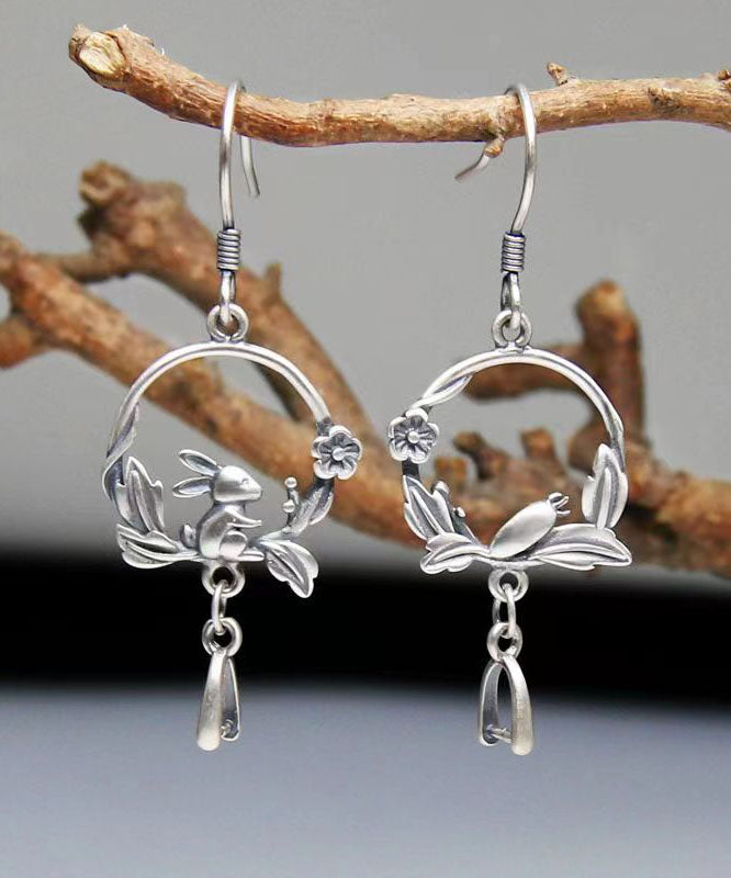 Handmade Boho Little Rabbit Carrot Silver Drop Earrings