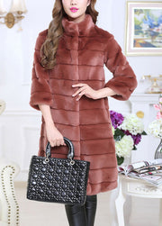 Handmade Brick Red Oversized Thick Fuzzy Fur Fluffy Coat Half Sleeve