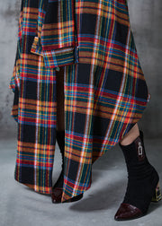 Handmade Brown Asymmetrical Plaid Cotton Skirts Fall