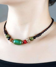 Handmade Brown Hand Knitting Turquoise Pipal Tree Seed Gratuated Bead Necklace