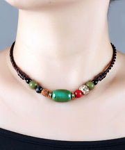 Handmade Brown Hand Knitting Turquoise Pipal Tree Seed Graduated Bead Necklace