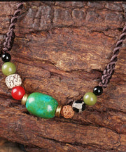 Handmade Brown Hand Knitting Turquoise Pipal Tree Seed Gratuated Bead Necklace