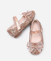 Handmade Champagne Bow Zircon Girls Buckle Strap Flat Shoes