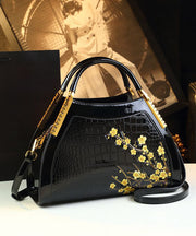 Handmade Chimonanthus Yellow  Embroideried Calf Leather Tote Handbag