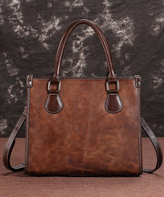 Handmade Coffee Large Capacity Calf Leather Tote Messenger Bag