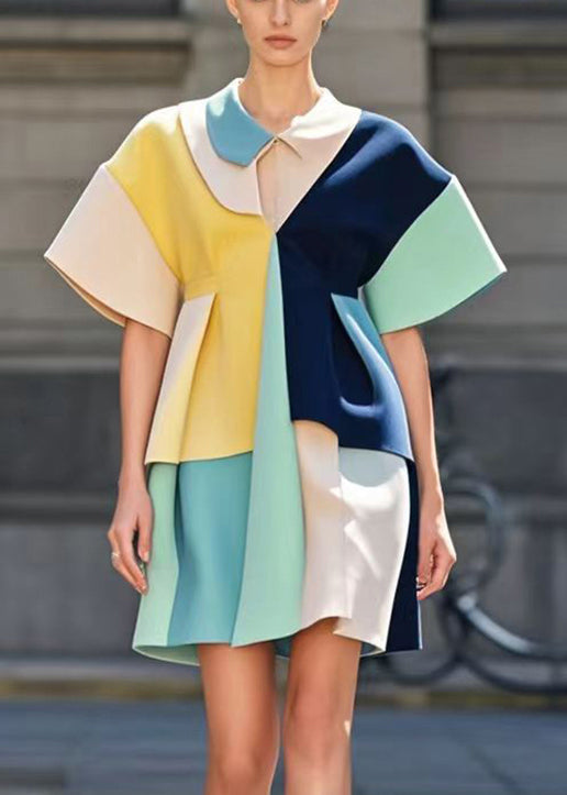 Handmade Colorblock Asymmetrical Patchwork Cotton Day Dress Summer