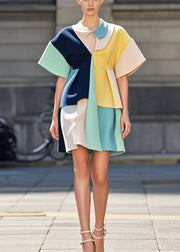 Handmade Colorblock Asymmetrical Patchwork Cotton Day Dress Summer