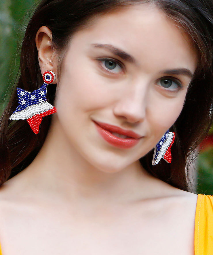 Handmade Colorblock Knit Fabric Pentagram Drop Earrings