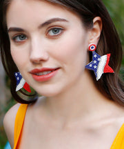 Handmade Colorblock Knit Fabric Pentagram Drop Earrings