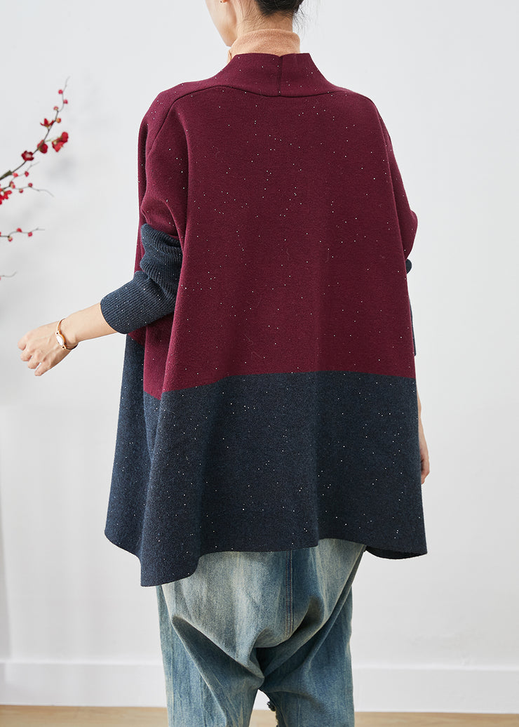 Handmade Colorblock Sequins Patchwork Knit Loose Coat Batwing Sleeve