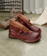 Handmade Comfy Brown Flat Shoes Splicing Buckle Strap