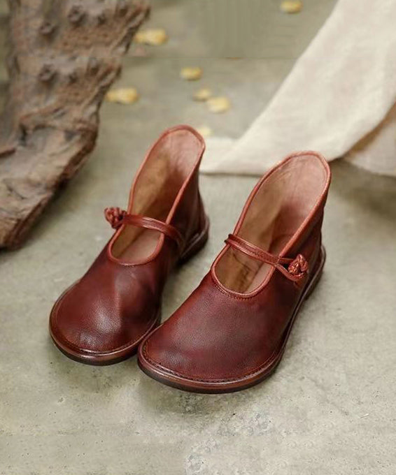 Handmade Comfy Brown Flat Shoes Splicing Buckle Strap