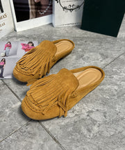 Handmade Comfy Pink Suede Tasseled Splicing Slide Sandals