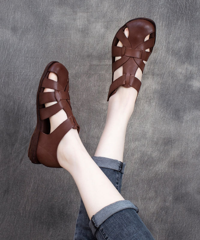 Handmade Cowhide Leather Splicing Coffee Walking Sandals