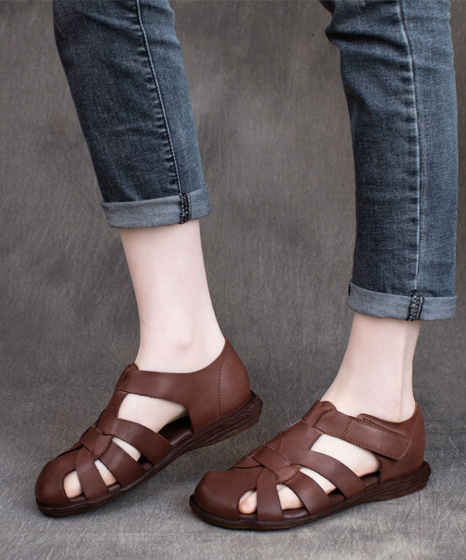 Handmade Cowhide Leather Splicing Coffee Walking Sandals