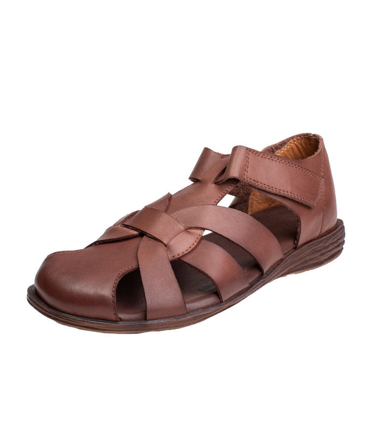 Handmade Cowhide Leather Splicing Coffee Walking Sandals