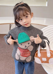 Handmade Dark Grey Cartoon Print Cotton Knit Kids Sweater Spring