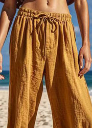 Handmade Earth Yellow Elastic Waist Crop Pants Summer
