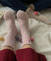 Handmade Fuzzy Ball Decorated Paitings Cashmere Crew Socks