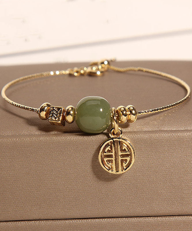 Handmade Gold Overgild Jade Fu Character Charm Bracelet