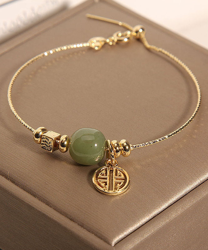 Handmade Gold Overgild Jade Fu Character Charm Bracelet