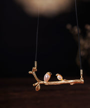 Handmade Gold Pearl Branch Maternal Love Birds Pendant Necklace