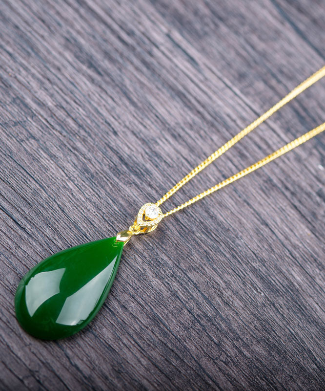 Handmade Gold Sterling Silver Inlaid Jade Pendant Necklace