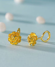 Handmade Gold Sterling Silver Overgild Rose Stud Earrings