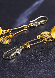 Handmade Golden Bowl And Fu Character 14K Gold Drop Earrings