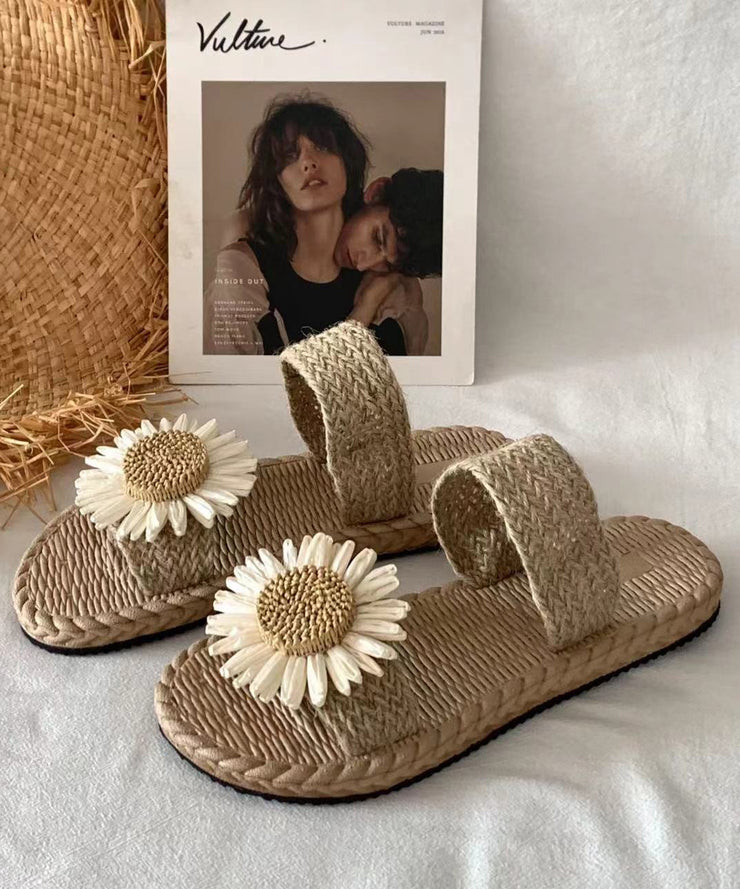 Handmade Grass Woven Flower Beach Slippers 2025 Summer New