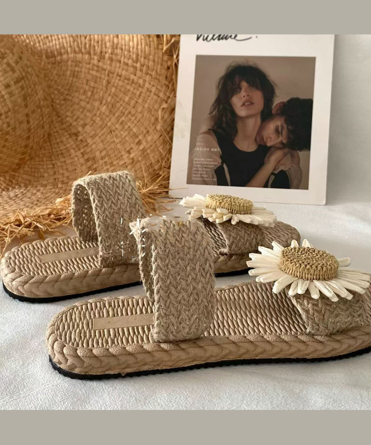 Handmade Grass Woven Flower Beach Slippers 2025 Summer New