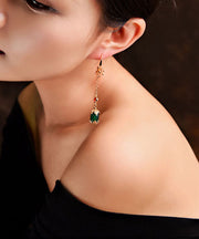 Handmade Green Agate 14K Gold Retro Drop Earrings