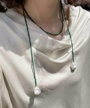 Handmade Green Alloy Crystal Pearl Beading Gratuated Bead Necklace