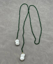 Handmade Green Alloy Crystal Pearl Beading Graduated Bead Necklace