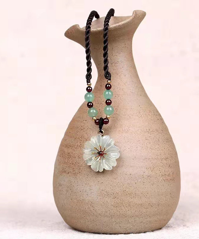 Handmade Green Crystal Jade Floral Pendant Necklace