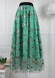 Handmade Green Embroidered Elastic Waist Tulle Skirts Spring