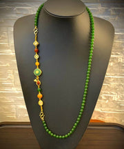 Handmade Green Hand Woven Beading Gem Stone Detachable Necklace